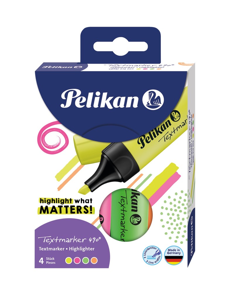 Pelikan Textmarker 490, 4er Etui, farbig sortiert