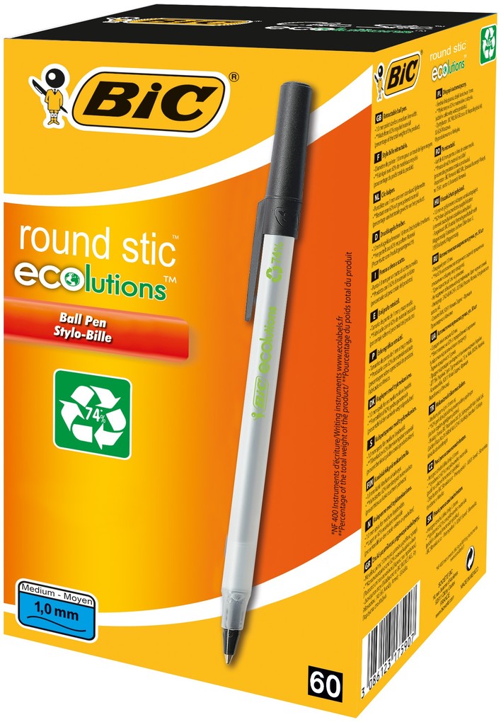 BIC Kugelschreiber ECOlutions Round Stic 0.4mm schwarz 60er Set