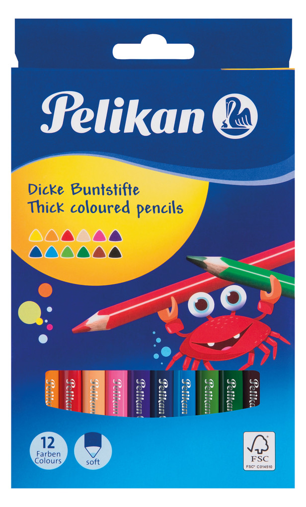 Pelikan Buntstifte dick dreieckig 12 Farben sortiert