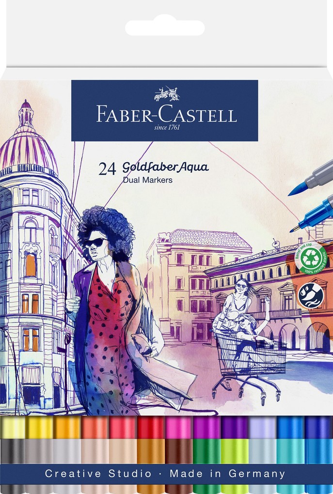 Faber-Castell Goldfaber Aqua Lot de 24 marqueurs double-pointe aquarellables