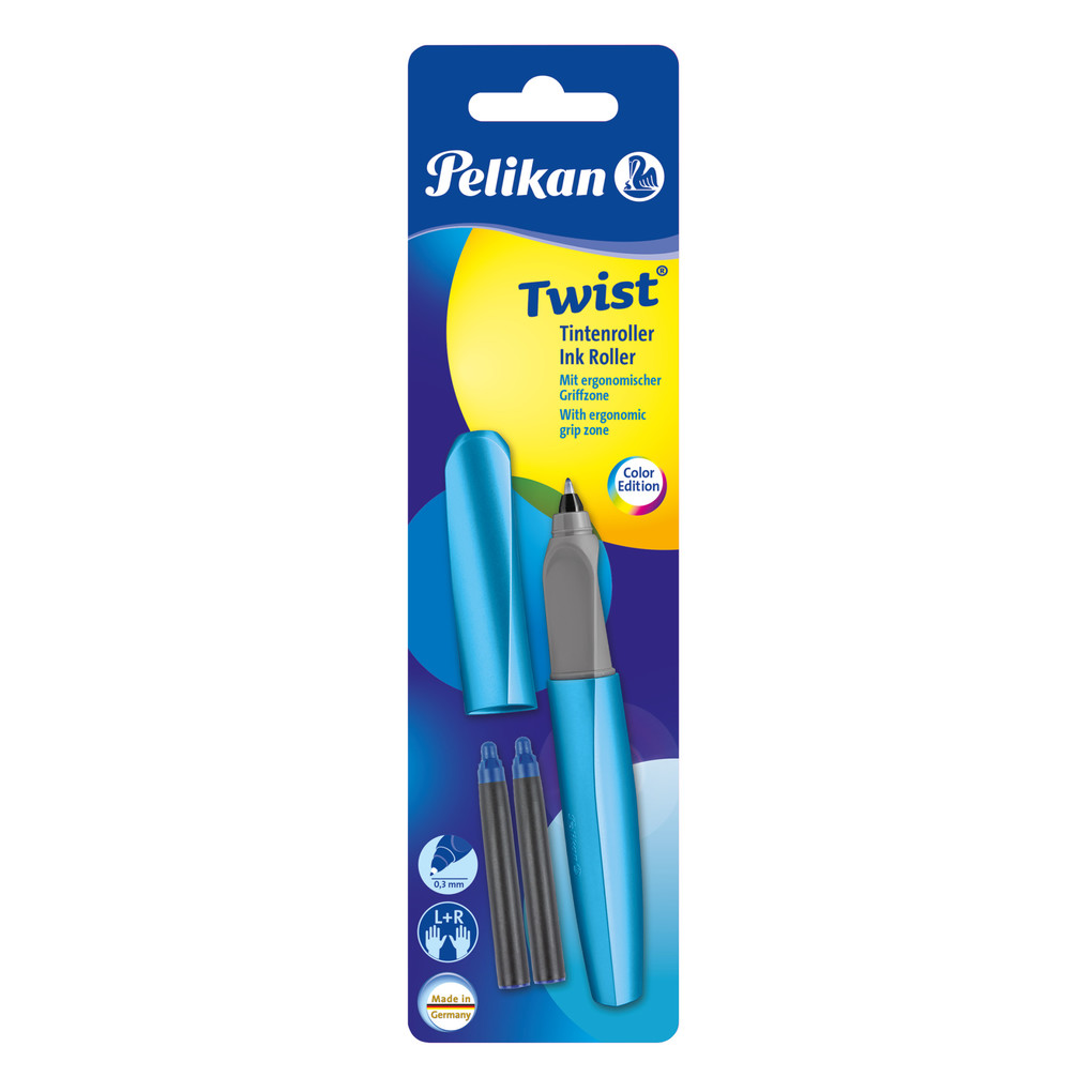 Pelikan Tintenroller Twist Frosted Blue universell für Rechts- und Linkshänder