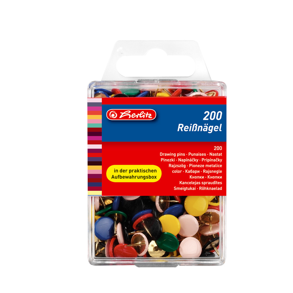 Reißnagel rund Metall farbig sort kunststoffummantelt 200er Box von Herlitz - Image 7