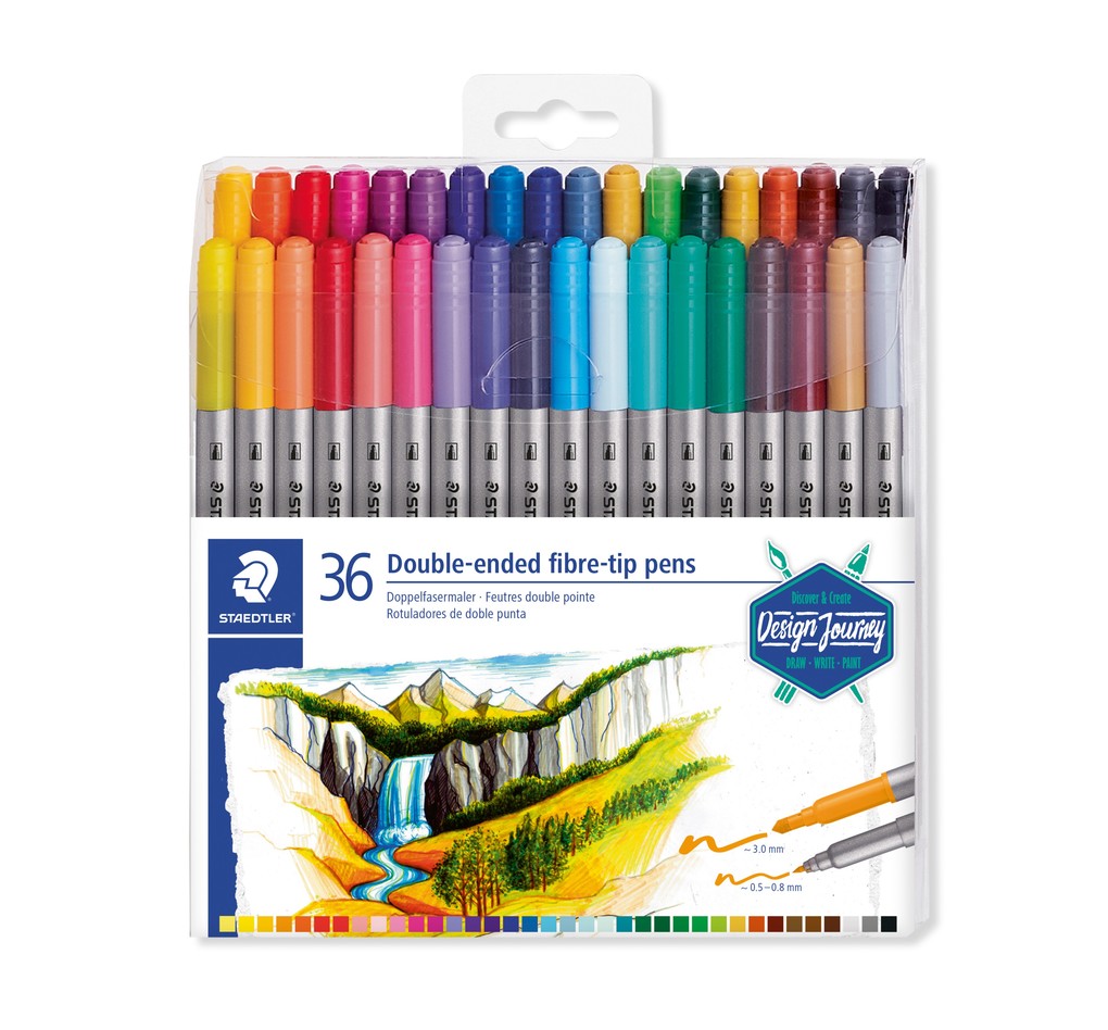 STAEDTLER Design Journey Marqueurs à double extrémité en fibre - 36 Couleurs
