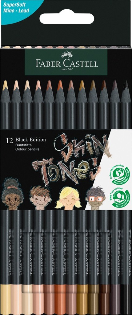 FABER-CASTELL Dreikant-Buntstifte Black Edition, 12er Etui