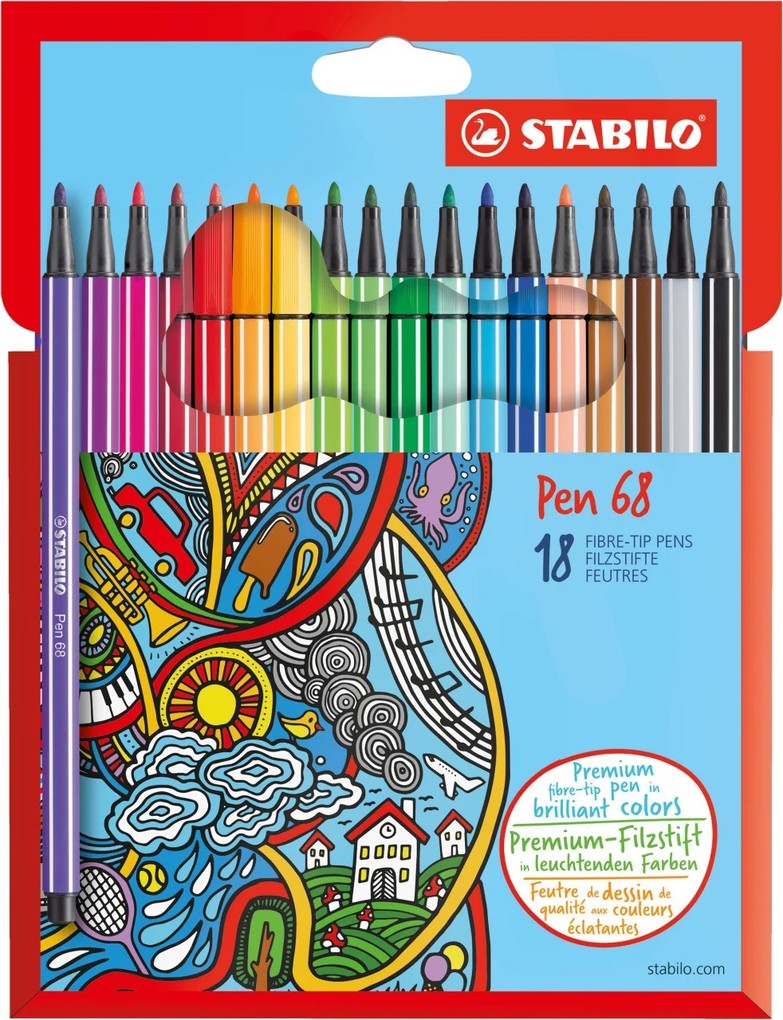 STABILO Fasermaler Pen 68, 18er Kartonetui