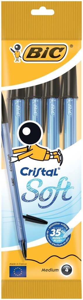 BIC Kugelschreiber Cristal Soft 0.45 mm schwarz 4er Set