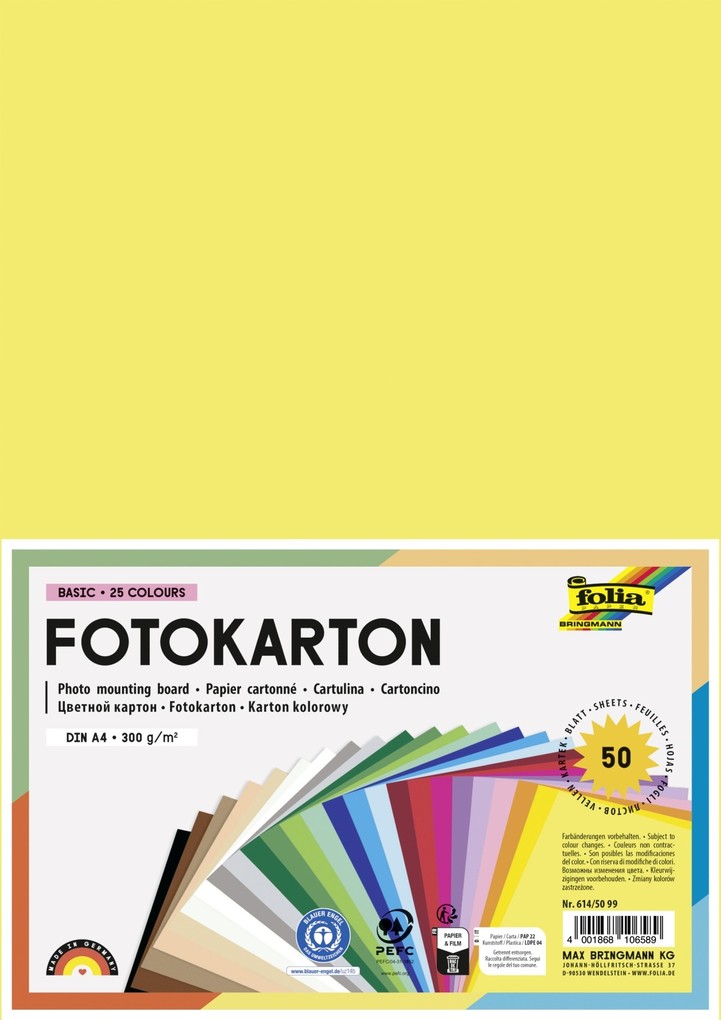 Folia Fotokarton - A4 25 Farben sortiert 50 Blatt.
