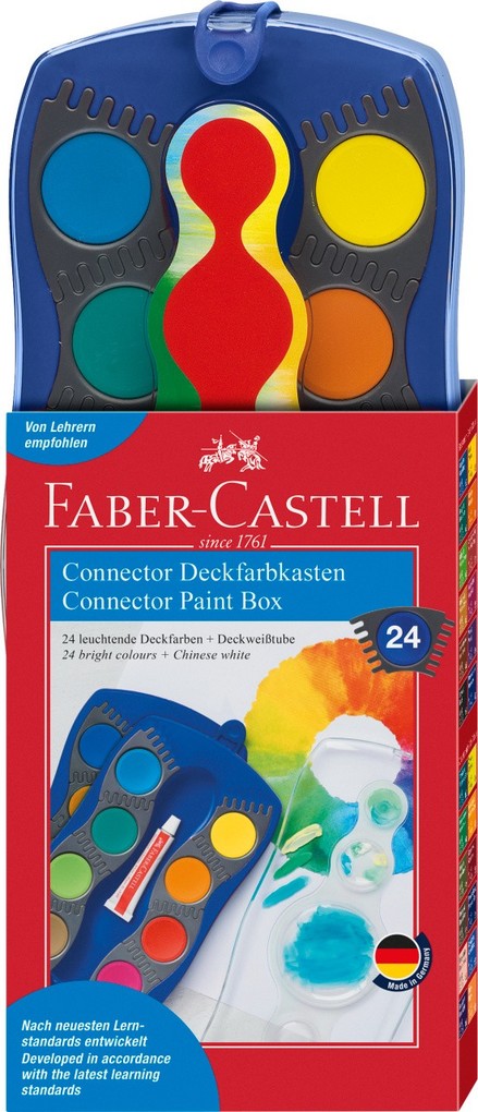 Faber-Castell - Scatola colori a tempera con bianco coprente e pennello, 29X12.8X4.4CM, Multicolore