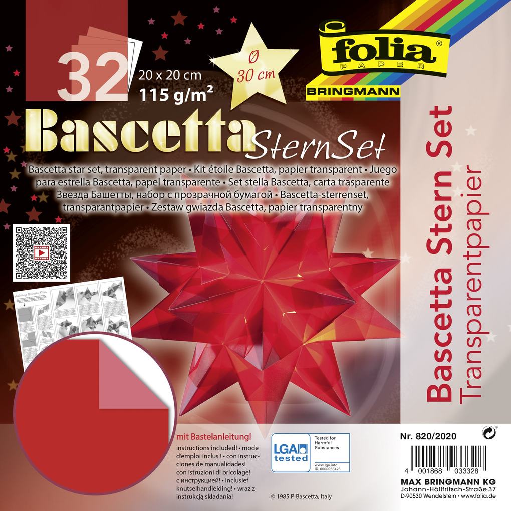 folia Faltblätter Bascetta-Stern, 200 x 200 mm, rot