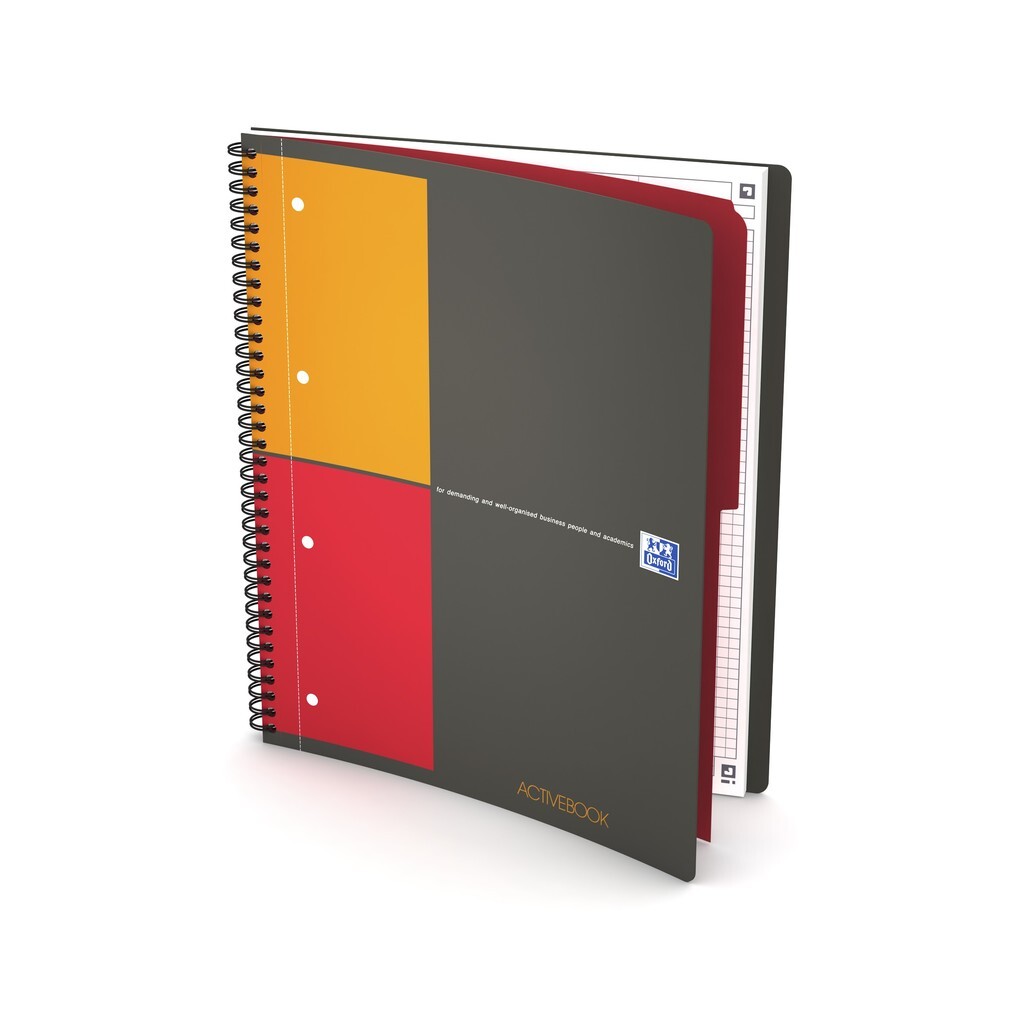OXFORD International Activebook A4+ kariert 5 mm 80 Blatt 80 g/m² 4fach gelocht mit PP-Deckel und Lesezeichen-Register