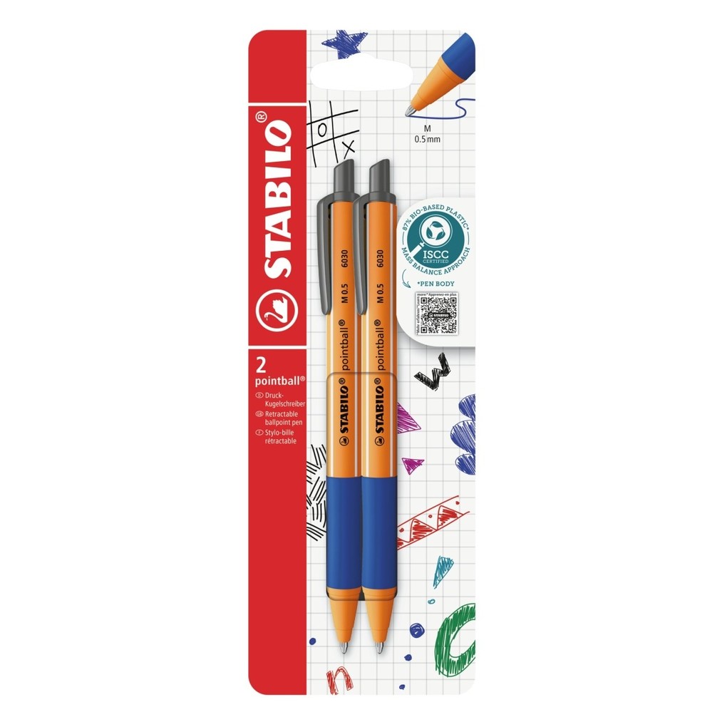 STABILO Druck-Kugelschreiber pointball blau 2er Set