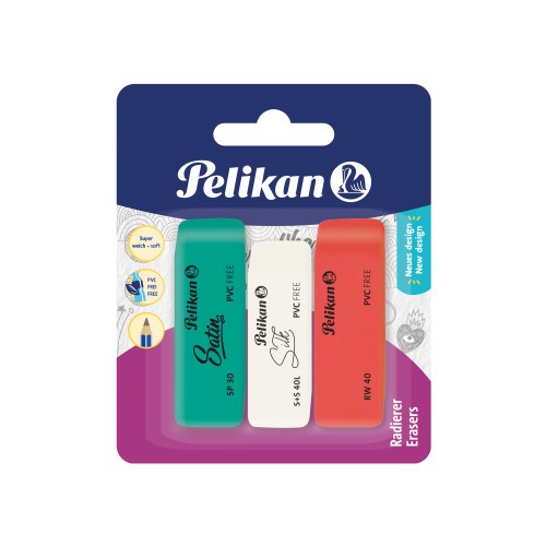 Pelikan Radierer rot grün weiß 3er Set