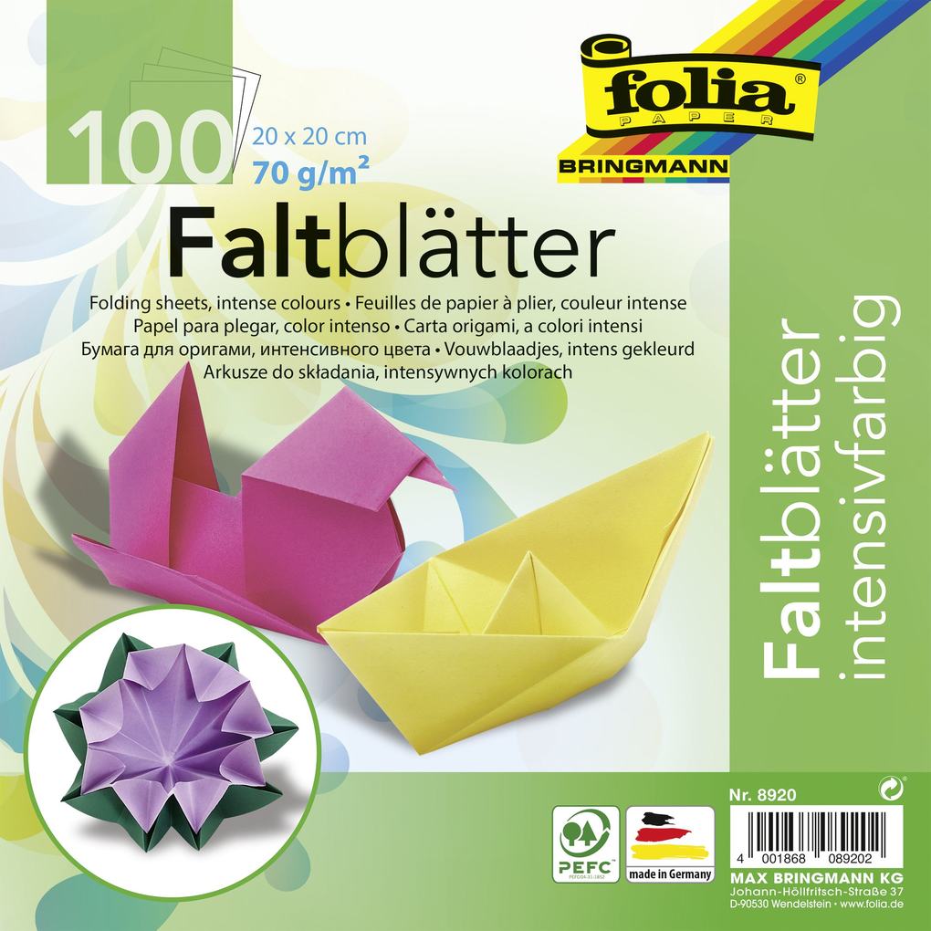 Folia Faltblätter 70g/m² 20x20cm 100 Blatt farbig