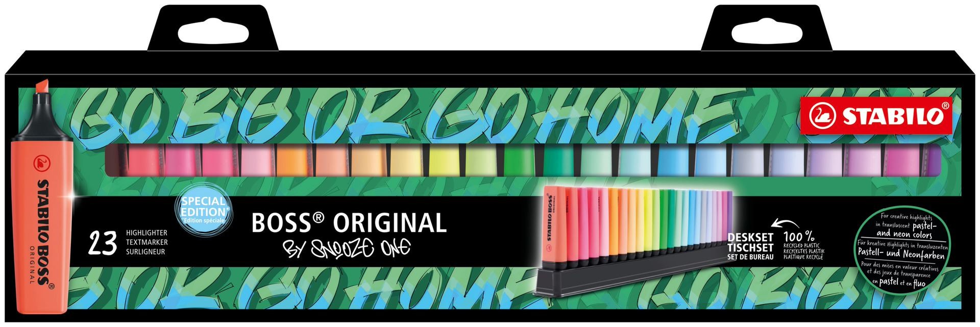 Stabilo BOSS - Marcador Rotulador Fluorescente - Estuche de 23 Unidades Colores (9 Fluorescentes y 14 Pastel) Surtidos  Acabado de Alta Calidad, Tinta y Comodidad de Escritura PEANA DE 23 COLORES,