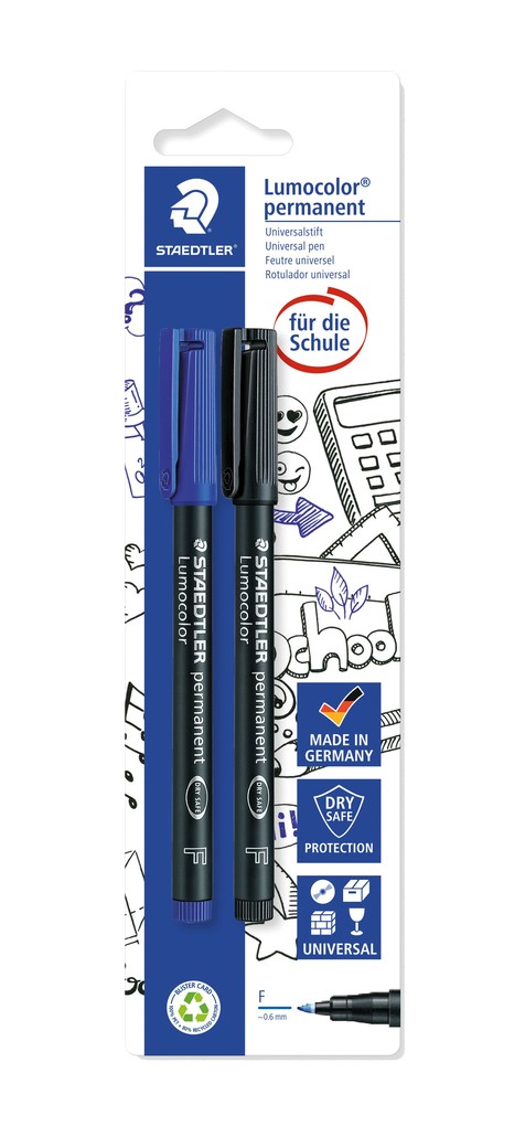 STAEDTLER Universalstift Lumocolor® permanent F 2er Set blau/schwarz