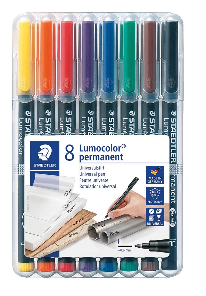 STAEDTLER -  Lumocolor permanent F 318 WP8 8 Farben ass., Multicolor