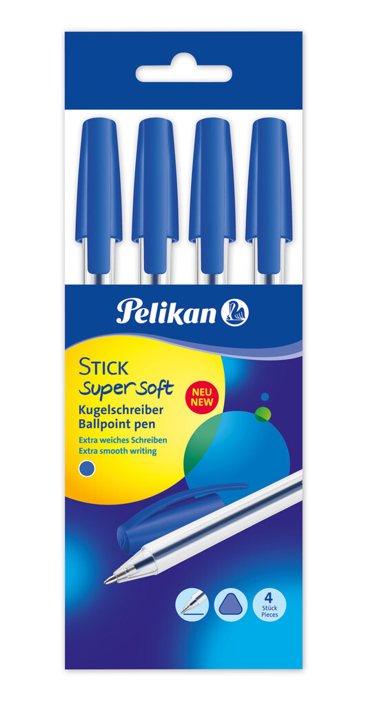 Pelikan Kugelschreiber Stick super soft blau 4er Set