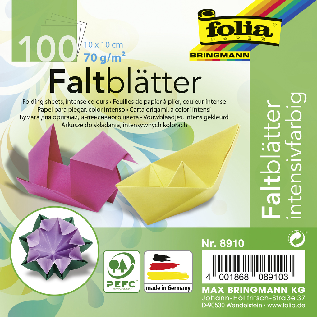 Folia Faltblätter 70g/m² 10x10cm 100 Blatt farbig
