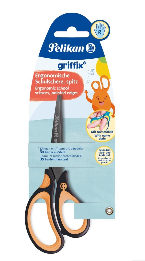 Pelikan Schere griffix® Schulschere spitz für Rechtshänder NeonBlack