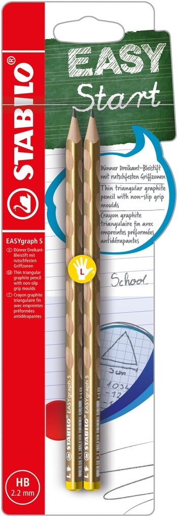 STABILO Dreikant-Bleistifte EASYgraph S Metallic Edition Gold HB 2er Set für Linkshänder