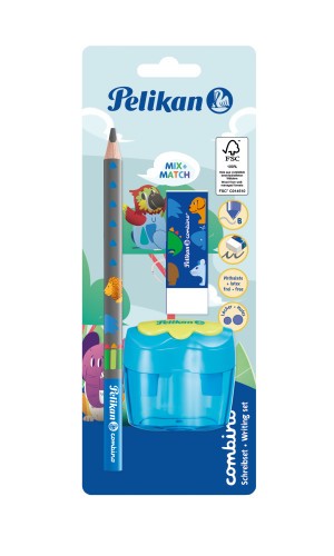 Pelikan Combino Set blau Schreiblernbleistift Radierer Anspitzer 3er Set