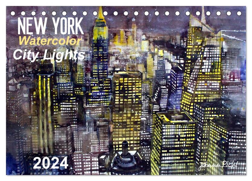 New York Watercolor Citylights (Tischkalender 2024 DIN A5 quer) CALVENDO Monatskalender