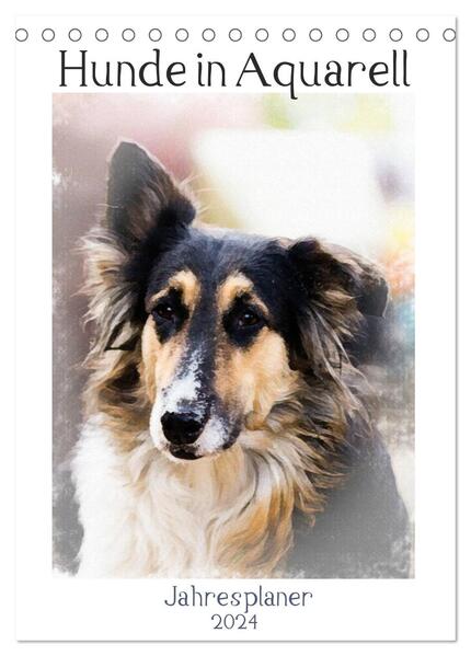 Hunde in Aquarell - Jahresplaner (Tischkalender 2024 DIN A5 hoch) CALVENDO Monatskalender