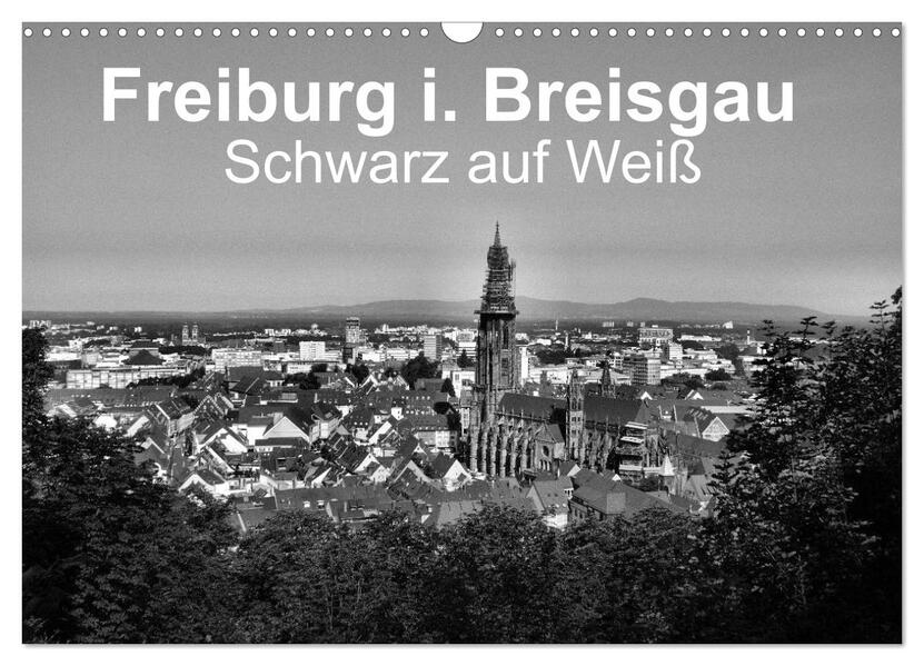 Freiburg i. Breisgau Schwarz auf Weiß (Wandkalender 2024 DIN A3 quer) CALVENDO Monatskalender