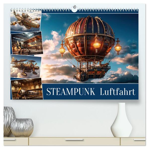 Steampunk Luftfahrt (hochwertiger Premium Wandkalender 2024 DIN A2 quer) Kunstdruck in Hochglanz