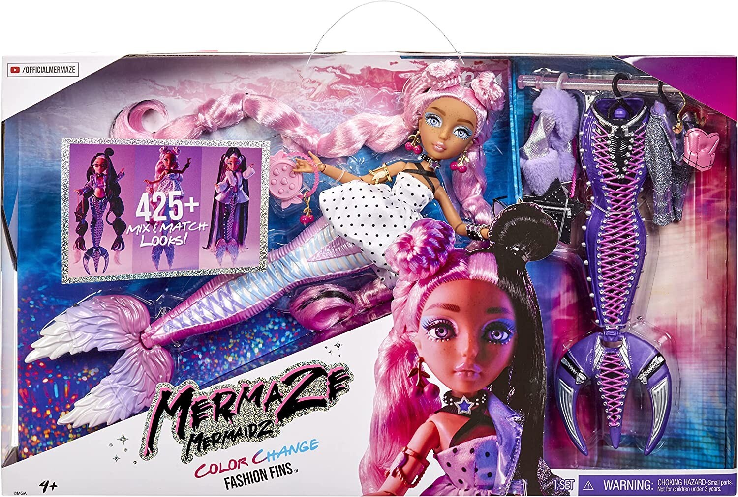 MGA 585206EUC - Mermaze Mermaidz Fashion Fins MORRA Meerjungfrau-Puppe mit 425+ Looks zum Stylen mit Farbwechsel-Funktion und Zubehör