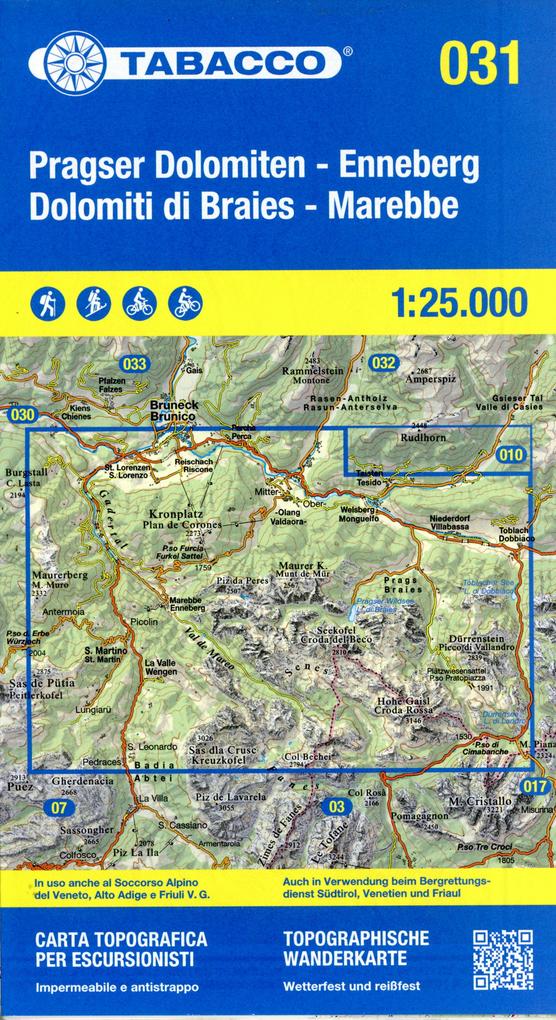 Tabacco Wandern Pragser Dolomiten 1:25000
