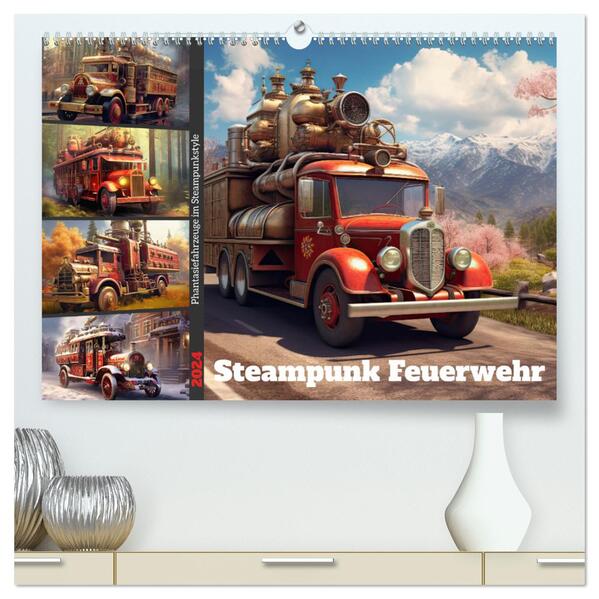 Steampunk Feuerwehr (hochwertiger Premium Wandkalender 2024 DIN A2 quer) Kunstdruck in Hochglanz