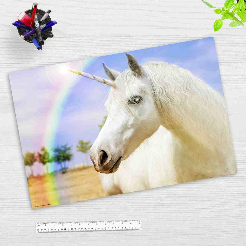 Cover-your-desk Schreibtischunterlage für Kinder Weißes Einhorn aus hochwertigem Vinyl 60 x 40 cm