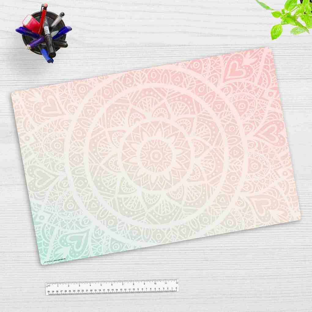 Cover-your-desk Schreibtischunterlage für Kinder und Erwachsene Mandala rot-grün aus hochwertigem Vinyl 60 x 40 cm