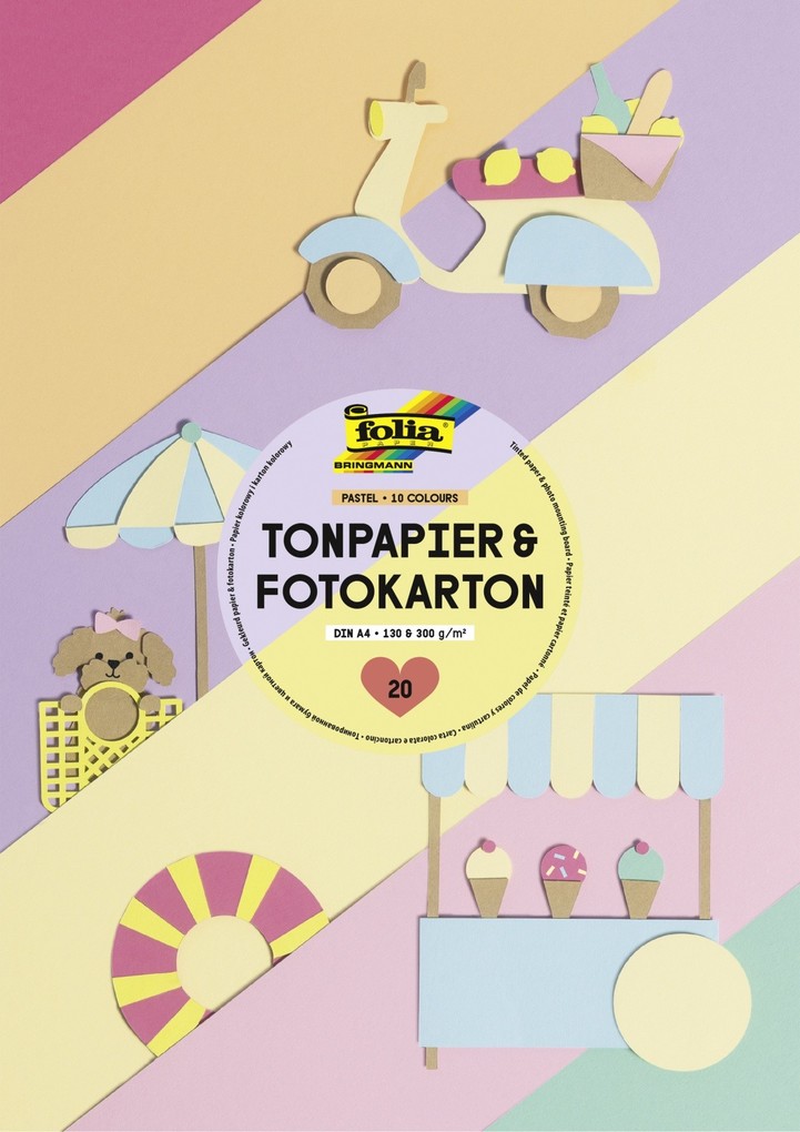 folia Tonpapier- und Fotokarton-Block PASTELL, A4, 20 Blatt