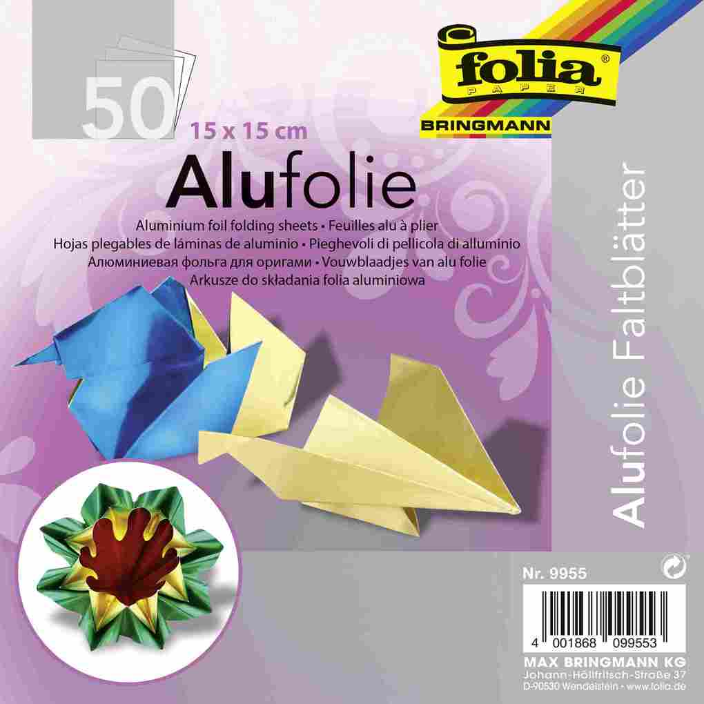 Folia Alu-Faltblätter 15x15cm 50 Blatt farbig sortiert