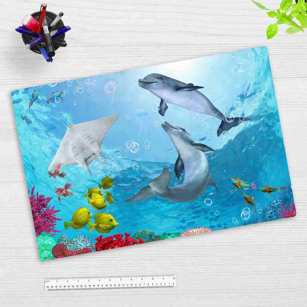 Cover-your-desk Schreibtischunterlage für Kinder und Erwachsene Delfine unter Wasser aus hochwertigem Vinyl 60 x 40 cm