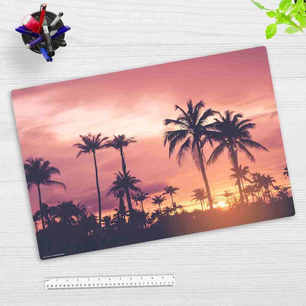 Cover-your-desk Schreibtischunterlage für Kinder und Erwachsene Palmen im Sonnenuntergang aus hochwertigem Vinyl 60 x 40 cm