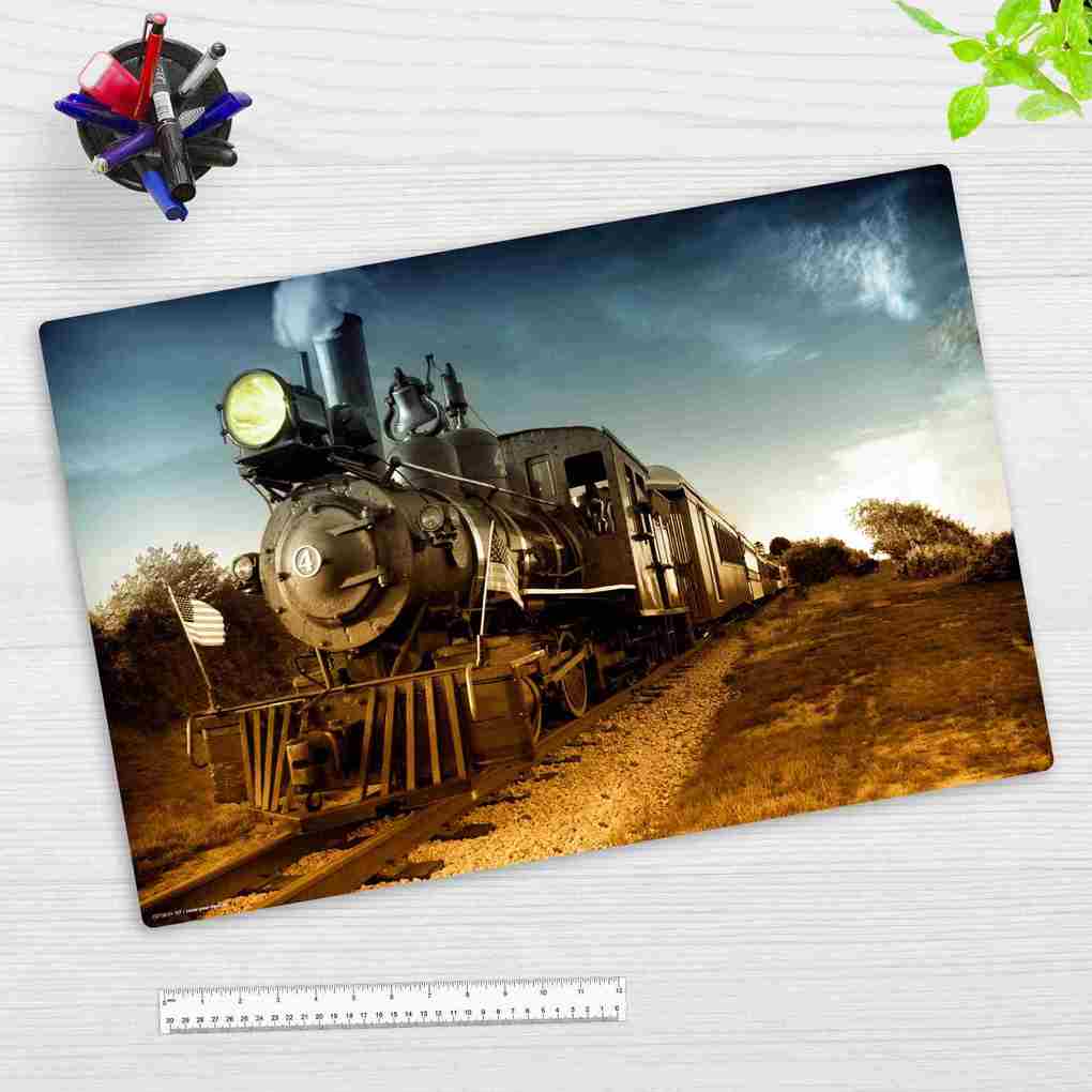 Cover-your-desk Schreibtischunterlage für Kinder und Erwachsene Lokomotive schwarz aus hochwertigem Vinyl 60 x 40 cm