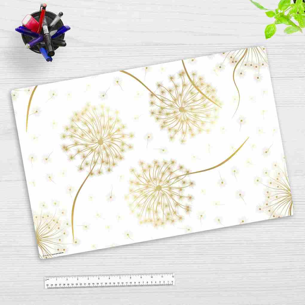 Cover-your-desk Schreibtischunterlage für Kinder und Erwachsene Goldene Pusteblume aus hochwertigem Vinyl 60 x 40 cm