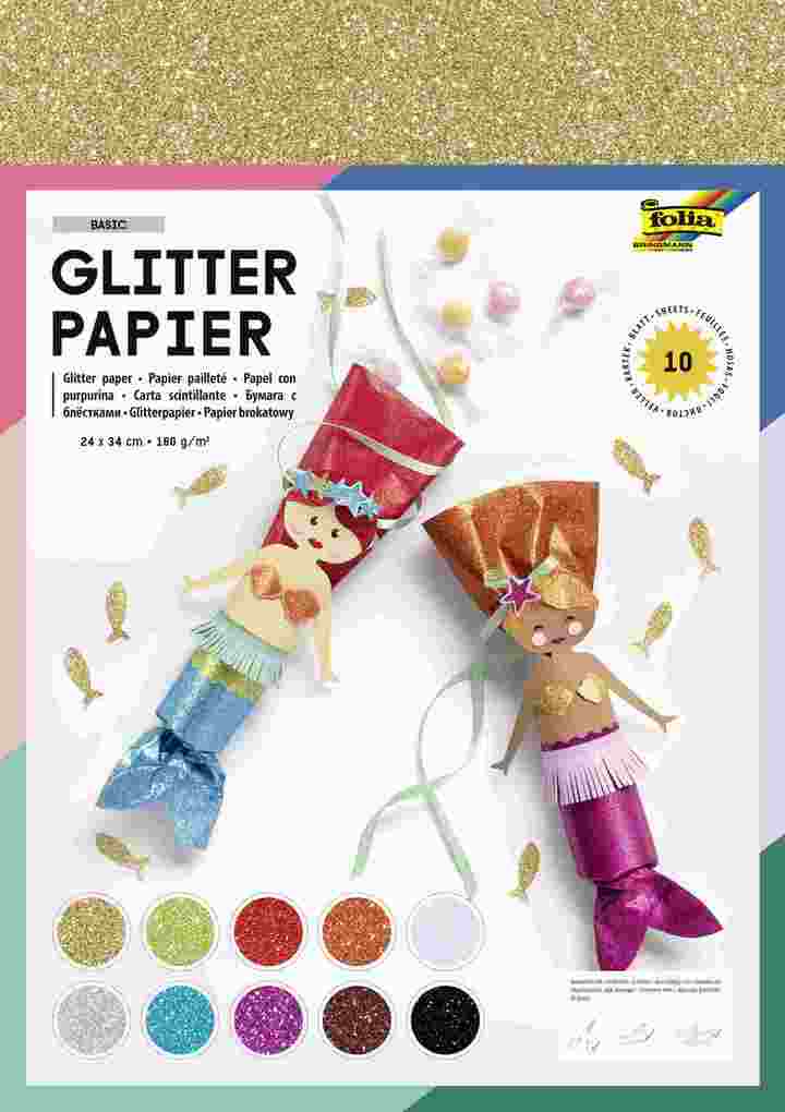 Folia Glitterpapier 24x34cm 10 Blatt farbig sortiert