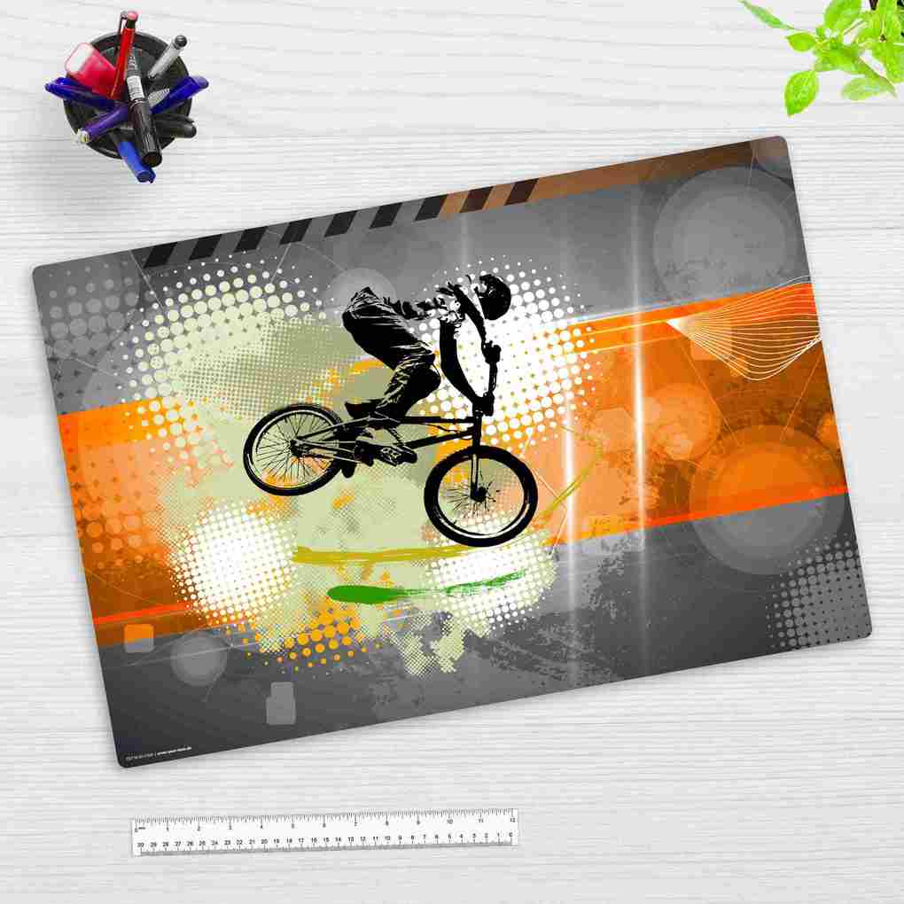 Cover-your-desk Schreibtischunterlage für Kinder und Erwachsene Mountainbike Orange aus hochwertigem Vinyl 60 x 40 cm