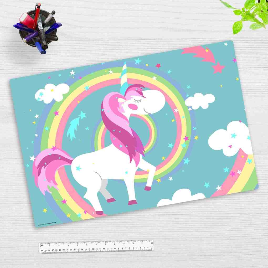 Cover-your-desk Schreibtischunterlage für Kinder Einhorn mit Regenbogen aus hochwertigem Vinyl 60 x 40 cm