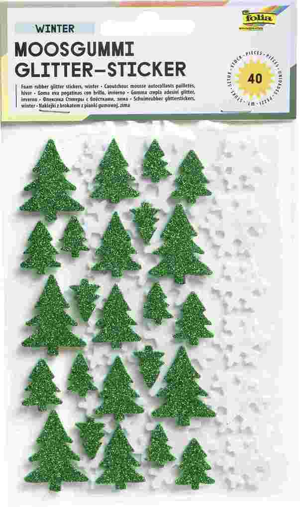 Folia Moosgummi Glitter-Sticker WINTER 40 Stück grün/weiß sortiert
