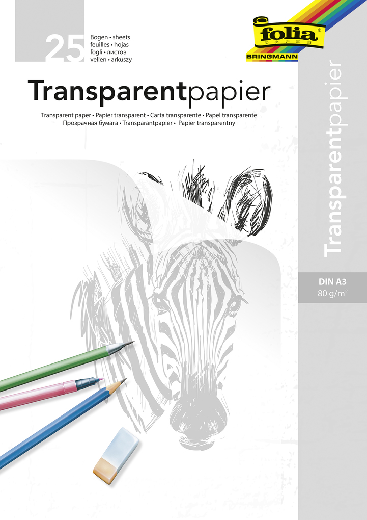 Folia Transparentpapier - 80g A3 Block 25 Blatt.