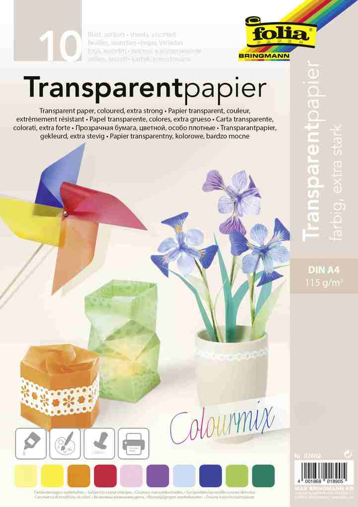 Transparentpapier, 10 Blatt - Bunt