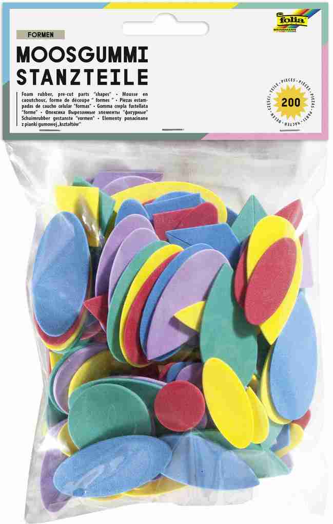 Folia Moosgummi-Stanzteile FORMEN 200 Teile verschiedene Farben & Formen