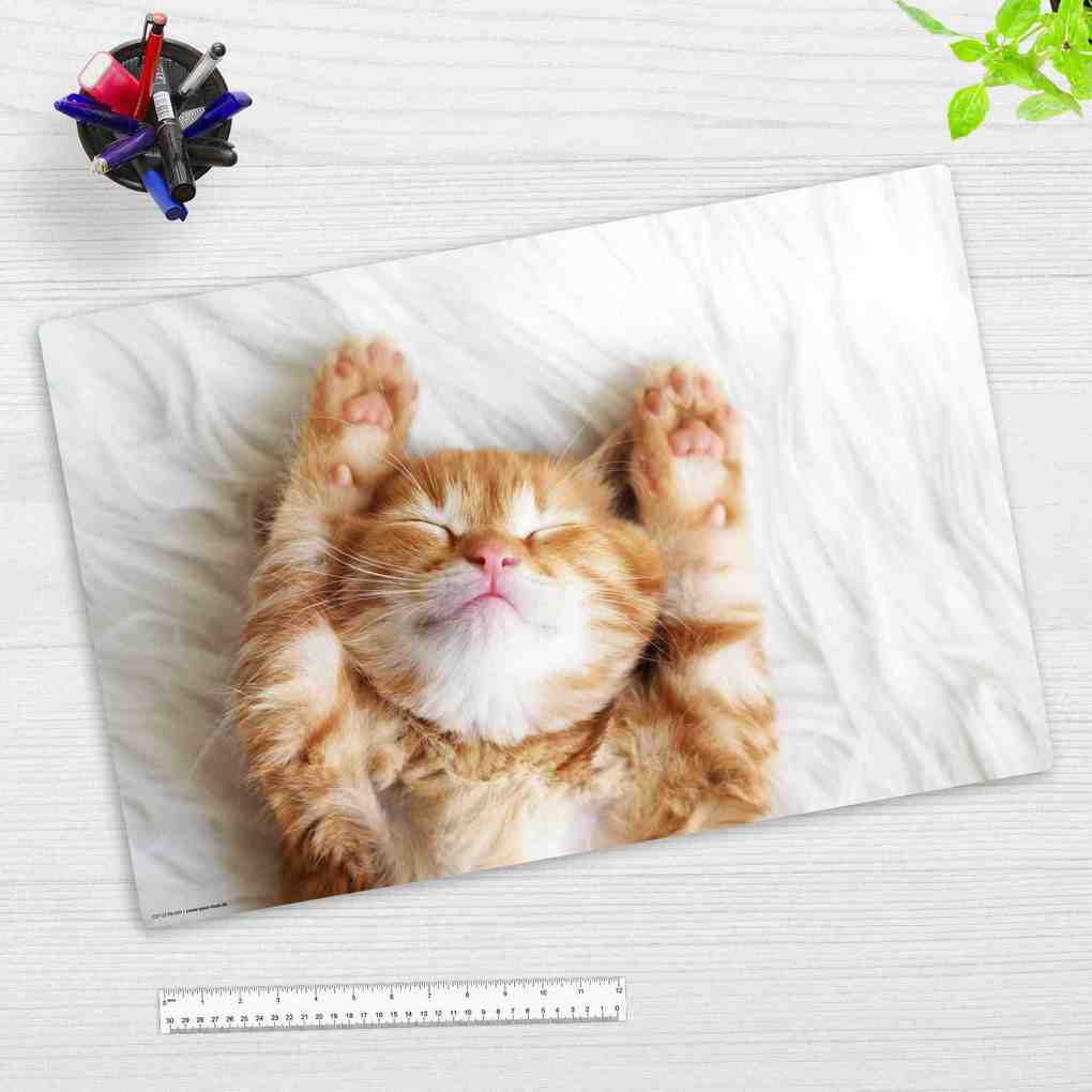 Cover-your-desk Schreibtischunterlage für Kinder und Erwachsene Süßes Katzenbaby beim Schlafen aus hochwertigem Vinyl 60 x 40 cm