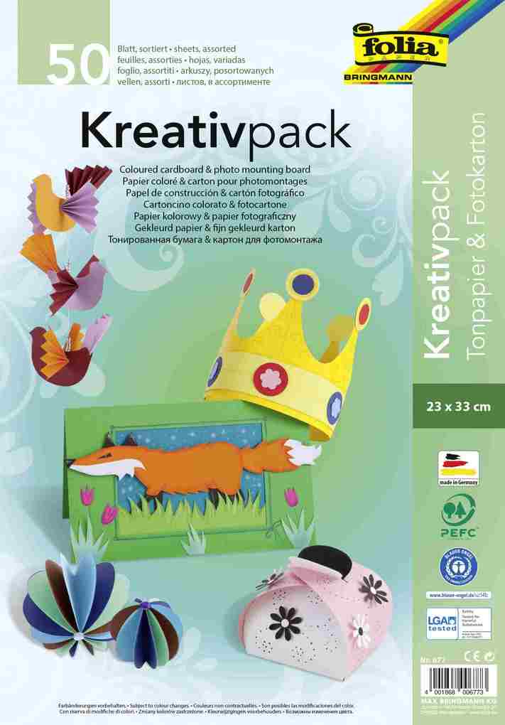 Folia Kreativpack Tonpapier/Fotokarton 23x33cm 50 Blatt sortiert