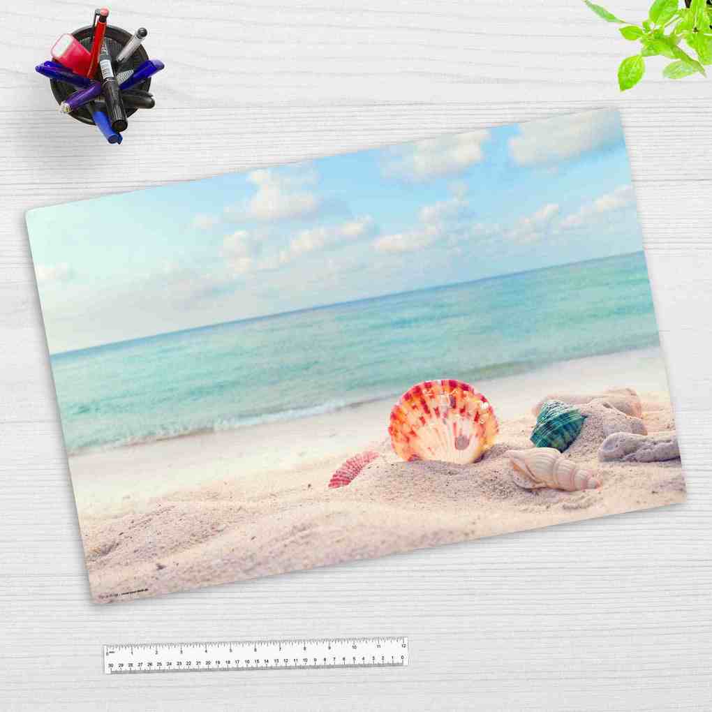 Cover-your-desk Schreibtischunterlage für Kinder und Erwachsene Traumstrand mit Muscheln aus hochwertigem Vinyl 60 x 40 cm